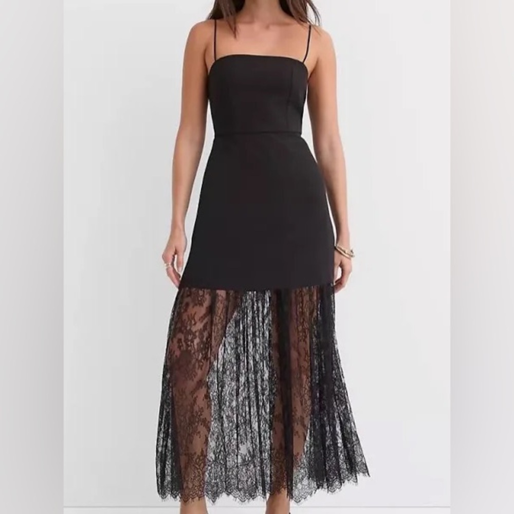 NWT LOFT Chantilly Lace Mixed Media Maxi Dress Black Formal Chic LBD Sz. 12